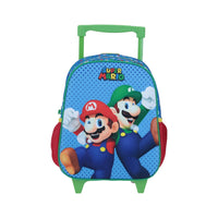 Mochila Chica Kinder Con Ruedas Chenson Azul Mario Bros Kom MB64518-9