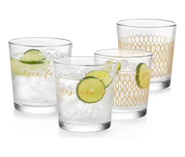 Juego 4 Vasos Old Fashioned Con Frases De Motivacion 386 Ml