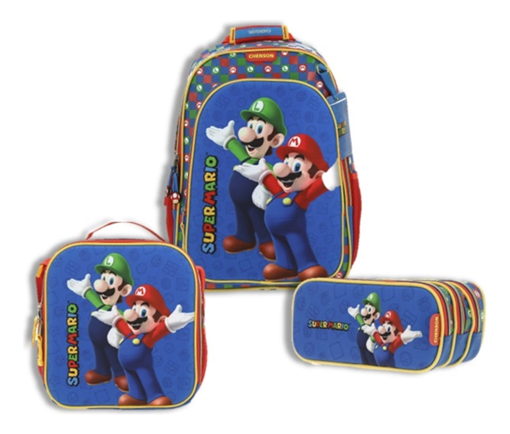 Set Chenson Mochila Lonchera Lapicera Para Niño Escolar Primaria Mario Bros Armin Mb65967