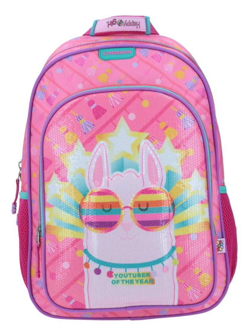 Mochila Grande Chenson Primaria Happy Girl Porta Tablet Llama 3d Coleccion Chei Hg65418-p