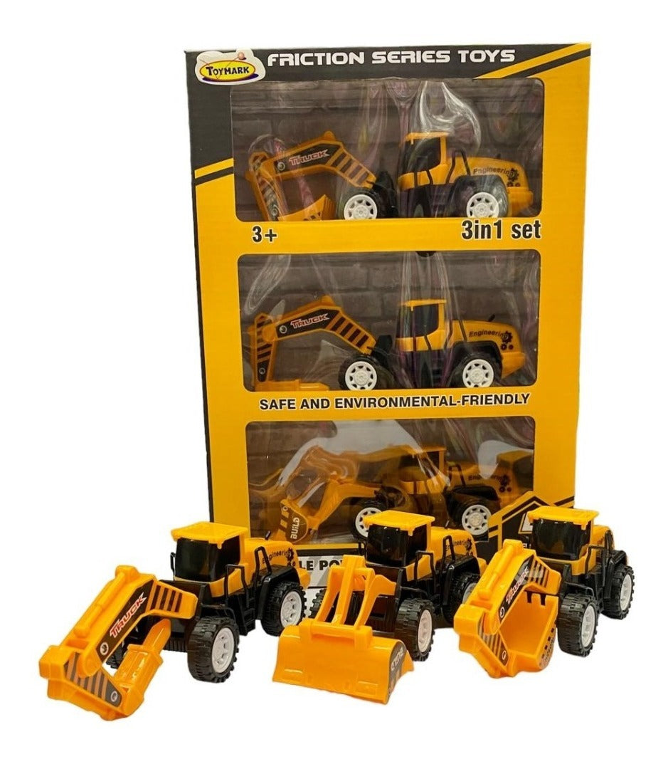 Set De 3 Tractores De Construccion Friccion De Plastico