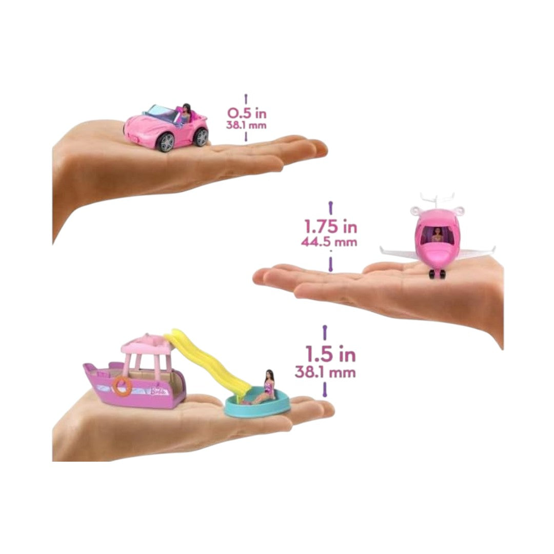 Set de joaca cu vehicul si papusa Barbie, Mini BarbieLand, HYF38 Set de joaca cu vehicul si papusa Barbie, Mini BarbieLand, HYF38