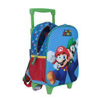 Mochila Chica Kinder Con Ruedas Chenson Azul Mario Bros Kom MB64518-9
