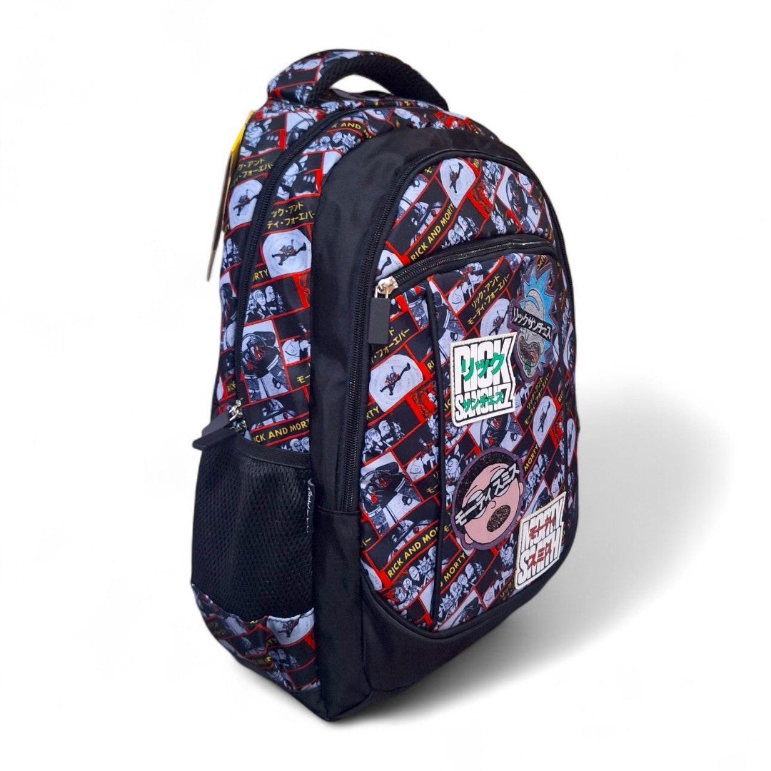 Mochila escolar em poliéster, Rick and Morty, Preto, MS47654RM, Luxcel Mochila escolar em poliéster, Rick and Morty, Preto, MS47654RM, Luxcel