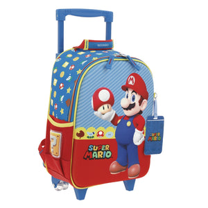 Mochila Chica Chenson Ruedas Niño Escolar Kinder Mario Bros Mush MB66263-9 Carro de Fabrica