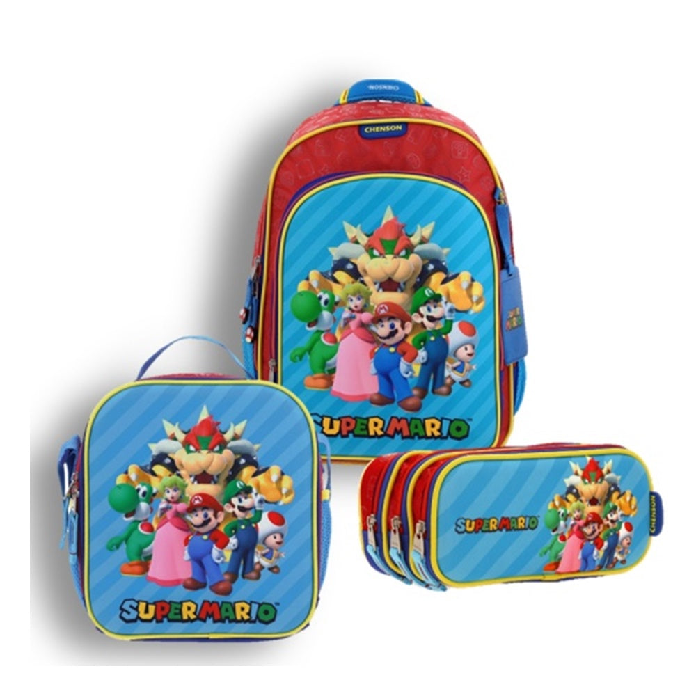 Set de Mochila Lonchera Lapicera Para Niño Escolar Primaria Mario Bros  SQUAT MB66368