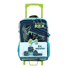 Cargar imagen en el visor de la galería, Kit Mochila Ruedas Lonchera Lapicera Morral Primaria Chenson Dinsoaurio Rex Niño CO66111-9 Carro de Fabrica
