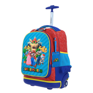 Set Mochila Ruedas Baston Lonchera Lapicera Luz Para Niño Escolar Primaria Carro de Fabrica Mario Bowser SQUAT MB66372