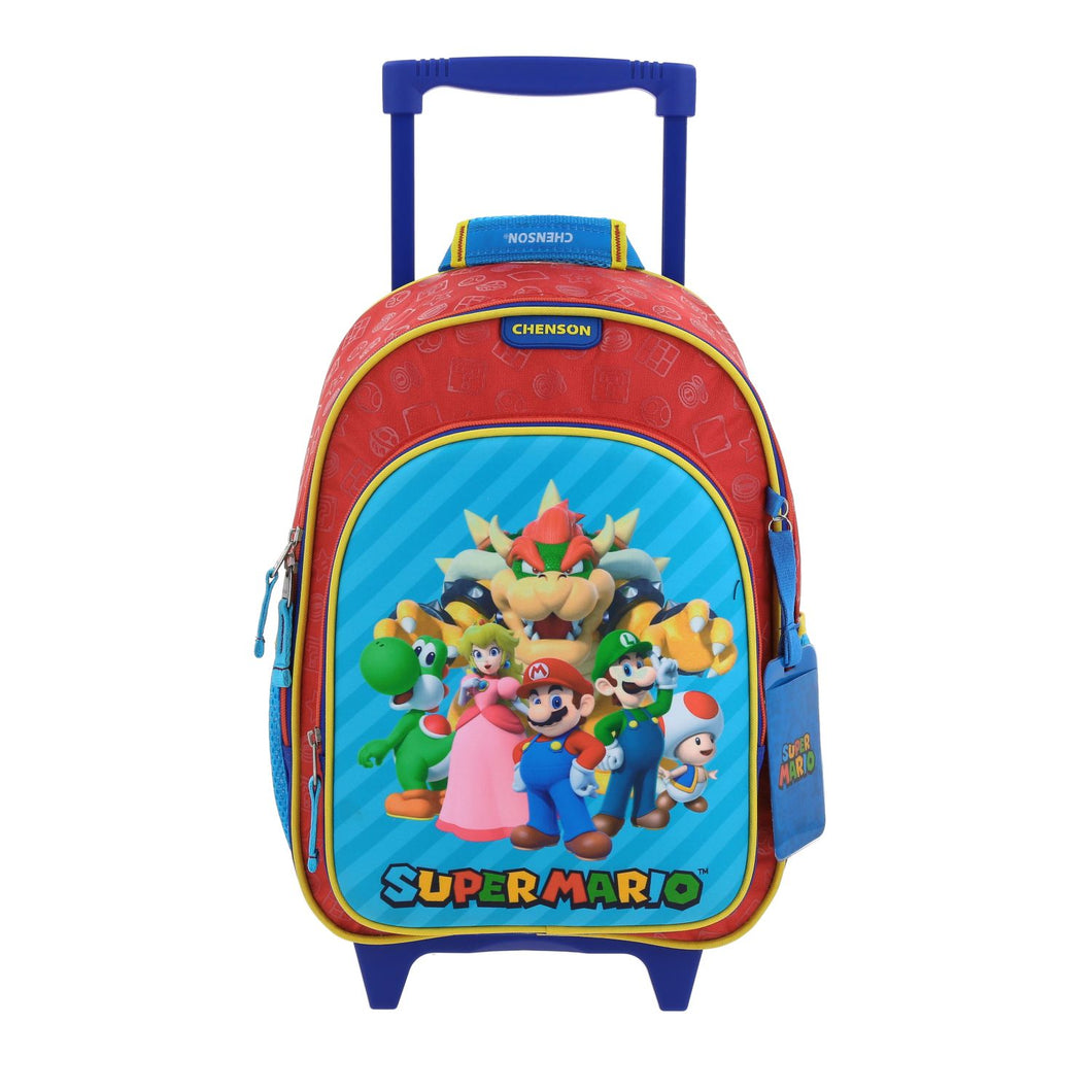 Mochila Mediana Chenson Ruedas Niño Escolar Llantas Kinder Mario Bros SQUAT MB66371-R Carro de Fabrica