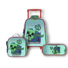 Cargar imagen en el visor de la galería, Set Chenson Mochila Lonchera y Lapicera Chica Chenson Ruedas Niño Escolar Kinder Minecraft BLIPER MC66011-9
