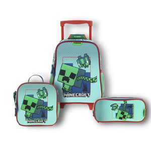 Set Chenson Mochila Lonchera y Lapicera Chica Chenson Ruedas Niño Escolar Kinder Minecraft BLIPER MC66011-9