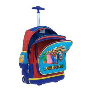 Set Mochila Ruedas Baston Lonchera Lapicera Luz Para Niño Escolar Primaria Carro de Fabrica Mario Bowser SQUAT MB66372