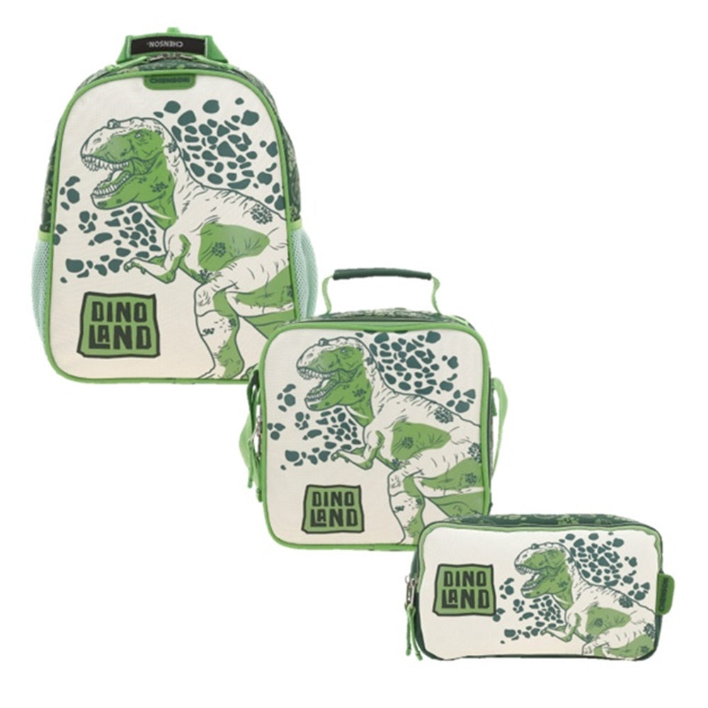 Set de Mochila Lonchera Lapicera Chica Kinder Chenson Dinosaurio T-Rex DINOLY CO66070