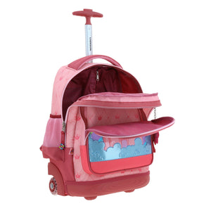 Set Chenson Mochila Ruedas Baston Lonchera Lapicera, Luces Led Para Niña Escolar Primaria Happy Girl Cast HG66495-P