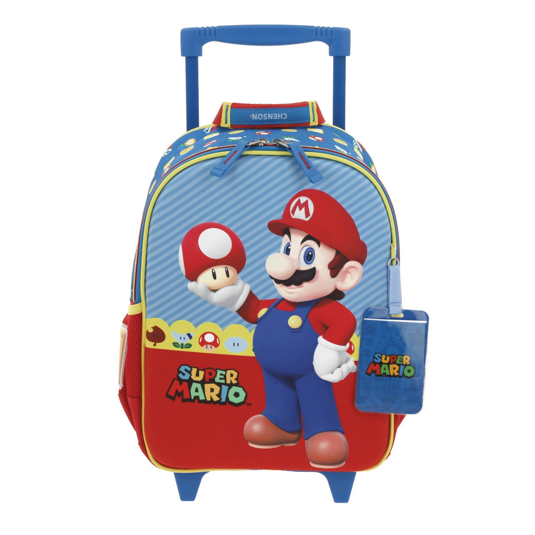 Mochila Chica Chenson Ruedas Niño Escolar Kinder Mario Bros Mush MB66263-9 Carro de Fabrica