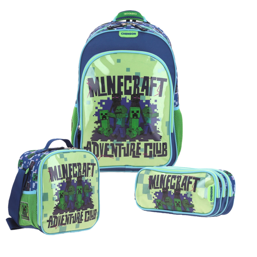 Set Chenson Mochila Lonchera Lapicera Para Niño Escolar Primaria Minecraft Plore MC66294-9