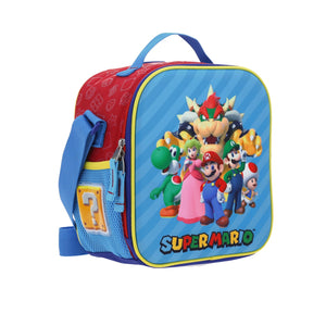 Set Mochila Ruedas Baston Lonchera Lapicera Luz Para Niño Escolar Primaria Carro de Fabrica Mario Bowser SQUAT MB66372