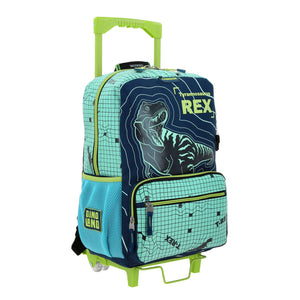 Kit Mochila Ruedas Lonchera Lapicera Morral Primaria Chenson Dinsoaurio Rex Niño CO66111-9 Carro de Fabrica