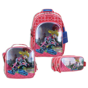 Set de Mochila Lonchera Lapicera Para Niño Escolar Primaria Mario Bros Princesa Peach Peam MB66251