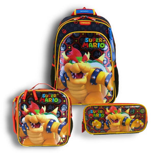 Set Chenson Mochila Lonchera Lapicera Para Niño Escolar Primaria Mario Bros Bowser Rewo MB66317