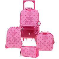 Set Mochila Ruedas Lonchera Lapicera Primaria Chenson Happy Girl HG66144-P Carro de Fabrica
