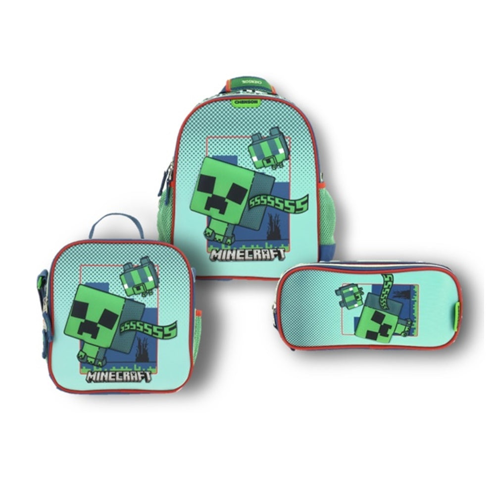 Set Chenson Mochila Lonchera y Lapicera Chica Chenson Preescolar Kinder Minecraft BLIPER MC66010-9